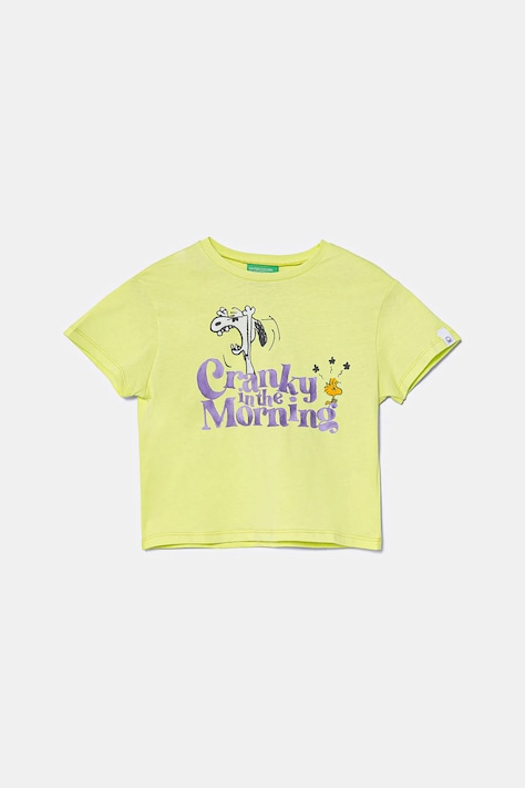 United Colors of Benetton tricou de bumbac pentru copii culoarea verde, cu imprimeu, 3X1SG10I9