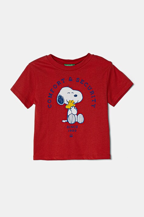 Dětské bavlněné tričko United Colors of Benetton červená barva, s potiskem, 3X1SG10IB