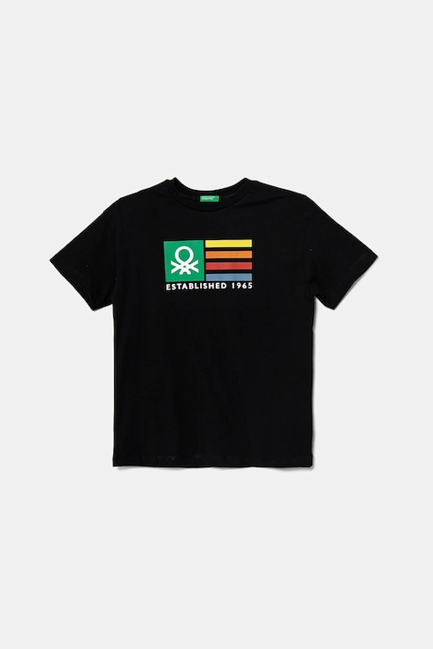 Dětské bavlněné tričko United Colors of Benetton černá barva, s potiskem, 3I1XC10N3