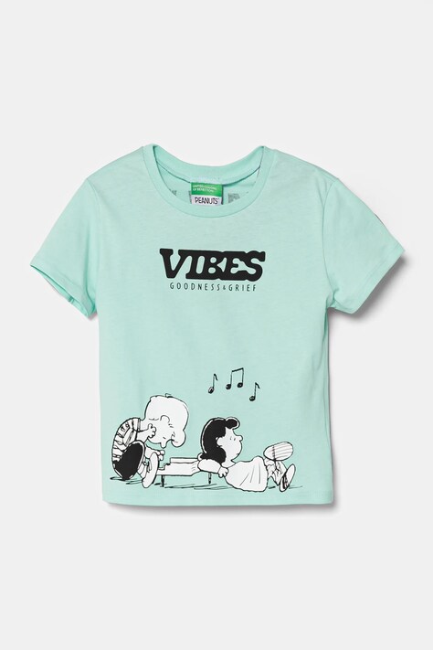 Detské bavlnené tričko United Colors of Benetton zelená farba, s potlačou, 3X1SC10NG