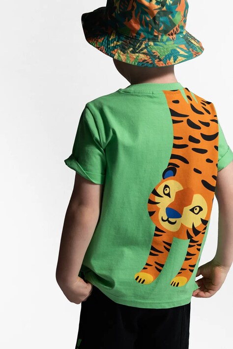 Coccodrillo tricou din bumbac culoarea verde, cu imprimeu, TROPICAL STORY BOY KIDS