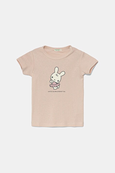 Bavlněné dětské tričko United Colors of Benetton růžová barva, s potiskem, 3I9WA1062