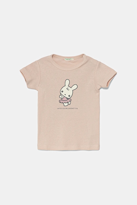 United Colors of Benetton tricou din bumbac pentru bebelusi culoarea roz, cu imprimeu, 3I9WA1062