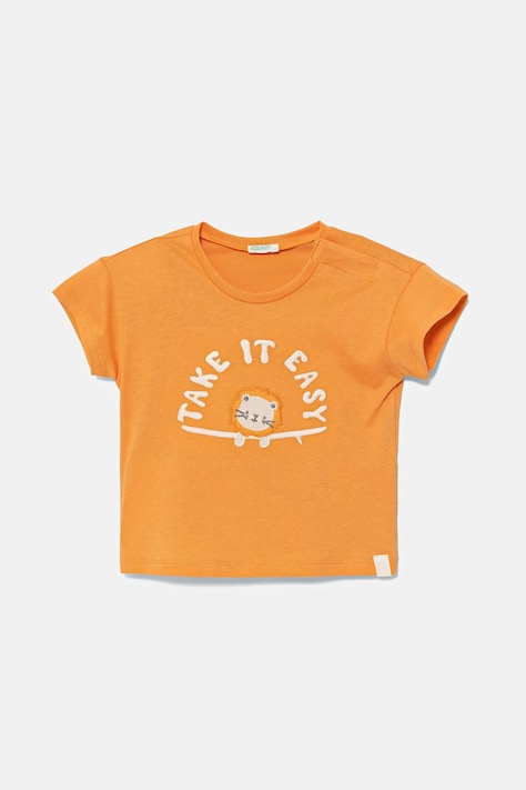 Pamučna majica kratkih rukava za bebe United Colors of Benetton boja: narančasta, s aplikacijom, 3096A106D