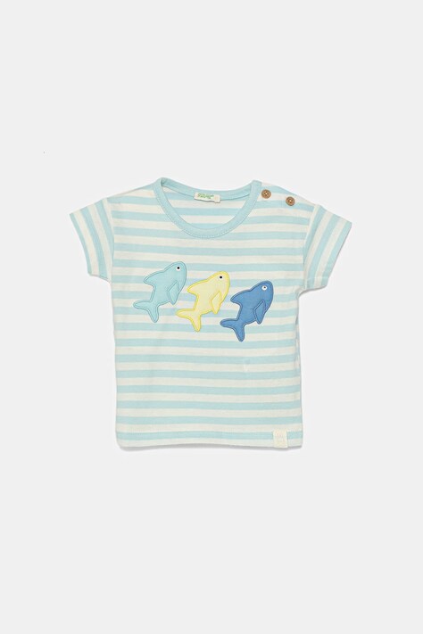 United Colors of Benetton t-shirt bawełniany niemowlęcy kolor niebieski wzorzysty 34LPA106B