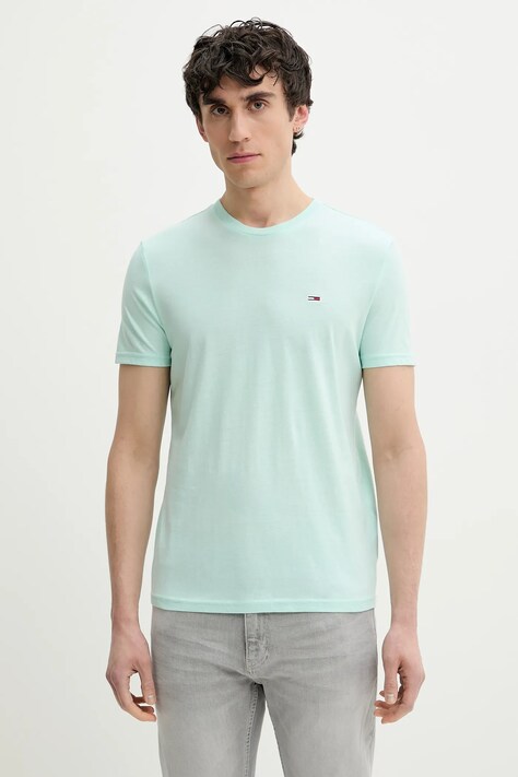 Tommy Jeans tricou barbati, culoarea turcoaz, neted, DM0DM20363