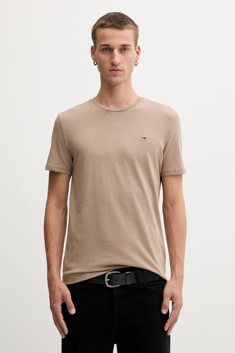 Tommy Jeans tricou culoarea bej, uni, DM0DM20363