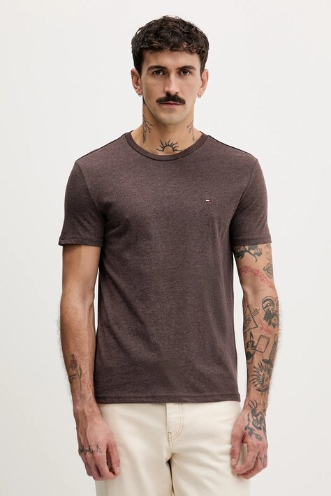 Tričko Tommy Jeans pánské, béžová barva, DM0DM20363