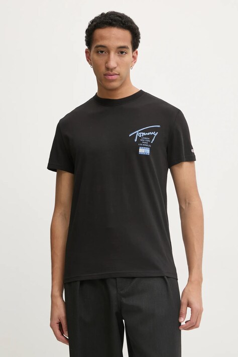 Tommy Jeans t-shirt bawełniany męski kolor czarny z nadrukiem DM0DM21106