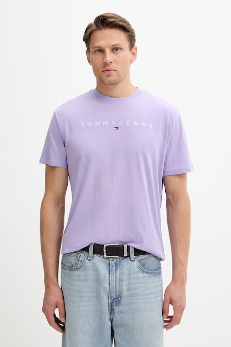 Tommy Jeans t-shirt in cotone uomo colore beige con applicazione DM0DM20744