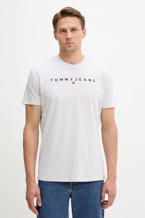 Tommy Jeans tricou din bumbac culoarea bej, cu imprimeu, DM0DM20744