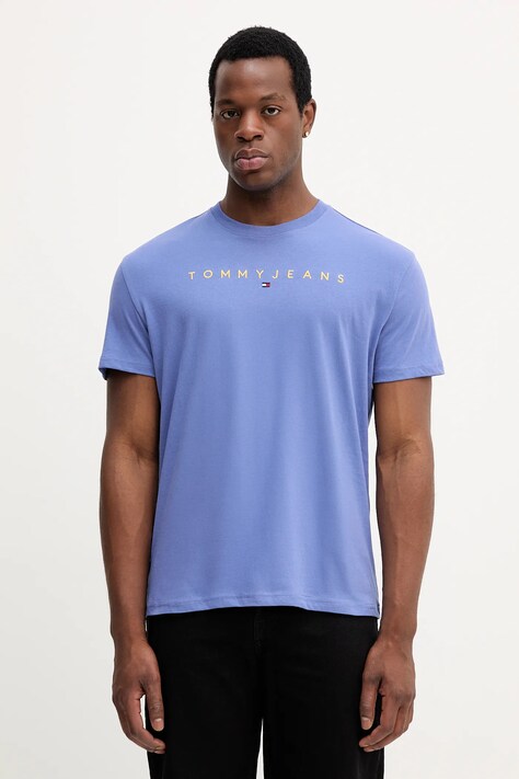 Bavlněné tričko Tommy Jeans pánské, béžová barva, s aplikací, DM0DM20744