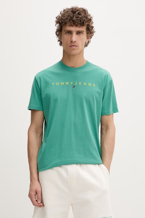 Tommy Jeans t-shirt męski bawełniany zielony DM0DM20744