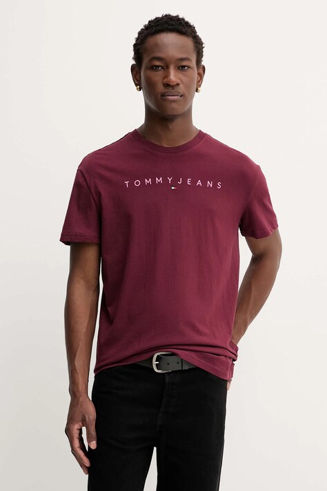 Tommy Jeans t-shirt bawełniany męski kolor bordowy z aplikacją DM0DM20744