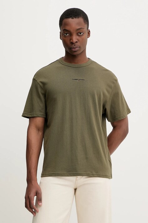 Pamučna majica Tommy Jeans boja: bež, s aplikacijom, DM0DM21110