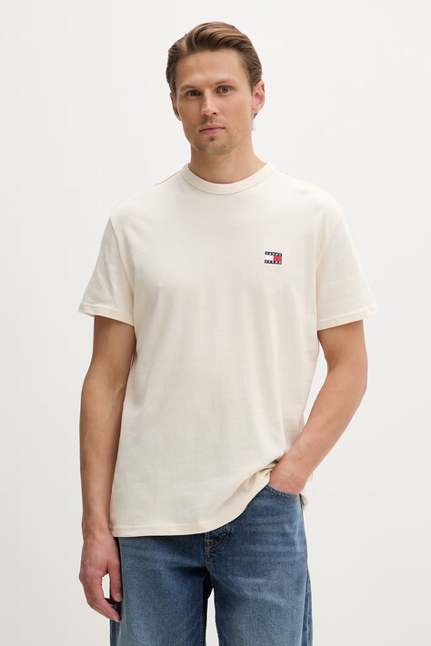 Tommy Jeans T-shirt męski bawełniany beżowy DM0DM20322