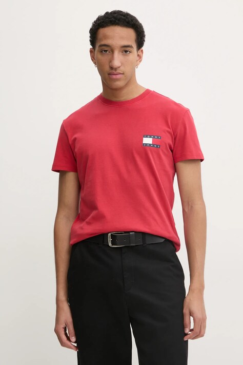 Tommy Jeans tricou barbati, culoarea rosu, cu imprimeu, DM0DM20346