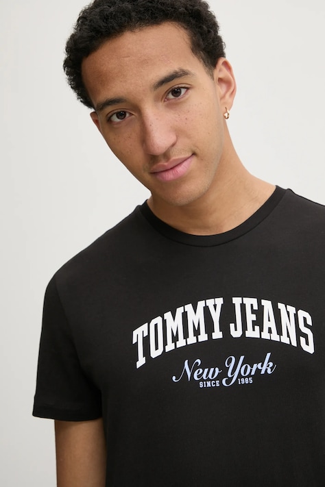 Tommy Jeans t-shirt bawełniany męski kolor czarny z nadrukiem DM0DM20362
