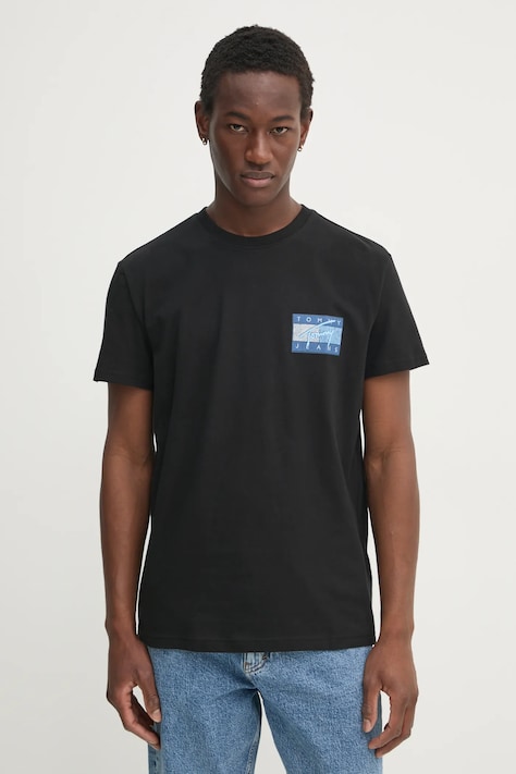 Tommy Jeans tricou din bumbac bărbați, culoarea negru, cu imprimeu, DM0DM21108