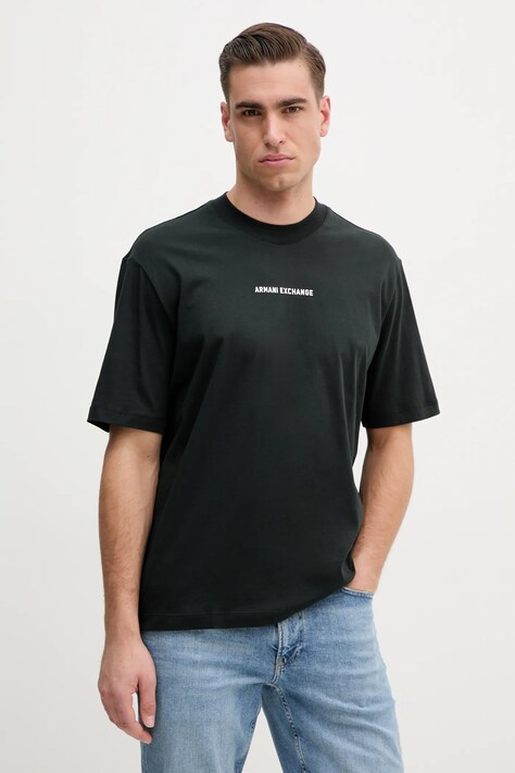 Armani Exchange tricou din bumbac barbati, culoarea verde, cu imprimeu, XM000588 AF12308
