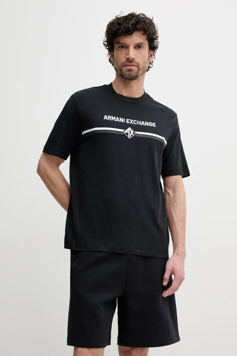 Armani Exchange tricou din bumbac barbati, culoarea albastru marin, cu imprimeu, XM000274 AF12308