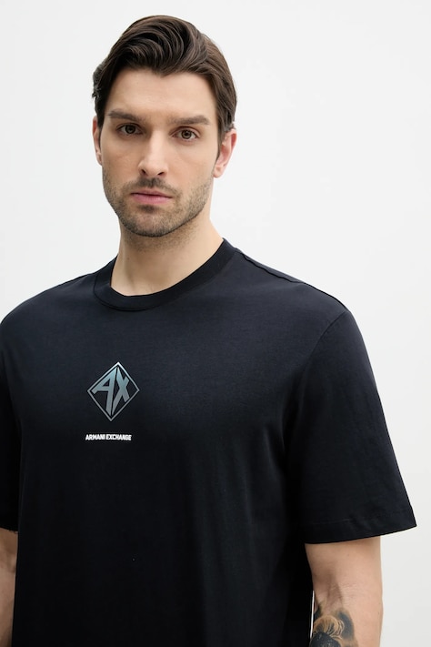Armani Exchange pamut póló sötétkék, férfi, nyomott mintás, XM000276 AF12308