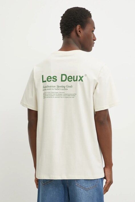 Les Deux t-shirt bawełniany męski kolor beżowy z nadrukiem LDM101205