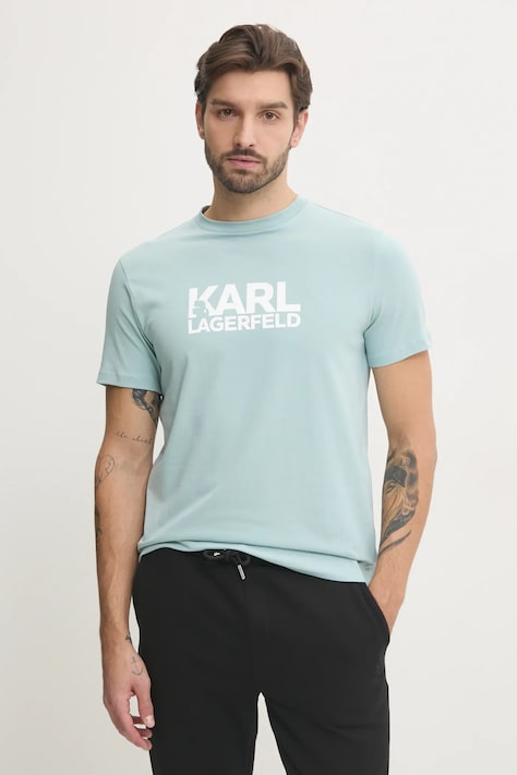 Karl Lagerfeld t-shirt męski kolor turkusowy z nadrukiem 551235.755087