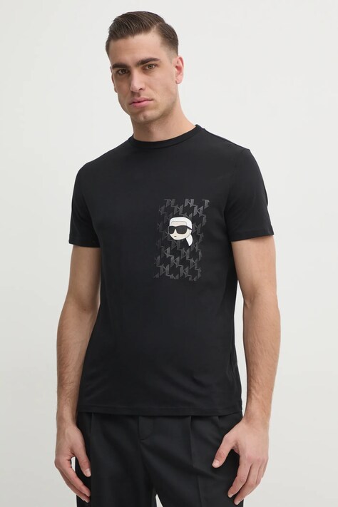 Karl Lagerfeld tricou din bumbac barbati, culoarea negru, cu imprimeu, 551251.755095
