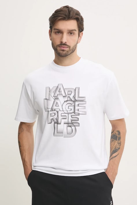 Karl Lagerfeld t-shirt bawełniany męski kolor biały z nadrukiem 551230.755186