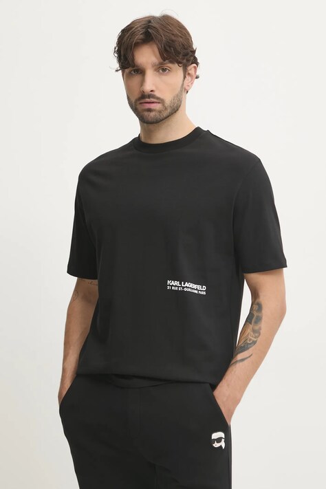 Bavlněné tričko Karl Lagerfeld černá barva, s potiskem, 551230.755192