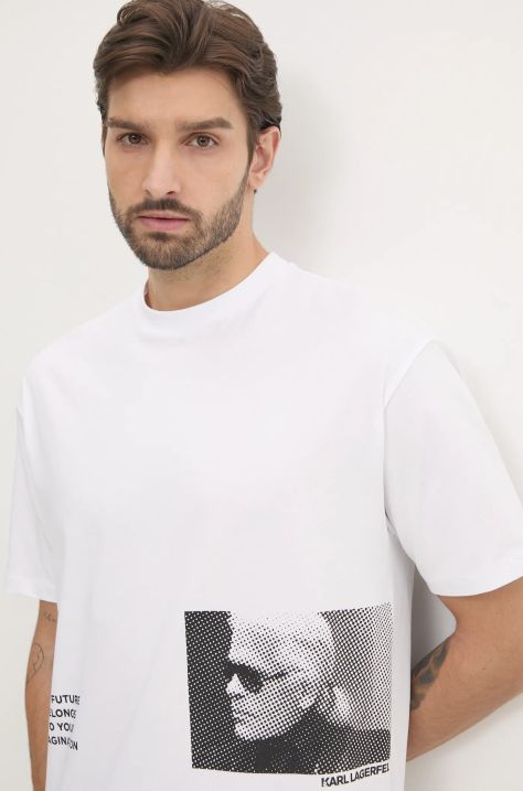 Karl Lagerfeld tricou din bumbac bărbați, culoarea alb, cu imprimeu, 551225.755290