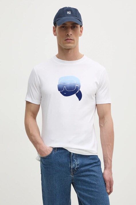 Karl Lagerfeld tricou din bumbac barbati, culoarea alb, cu imprimeu, 551242.755426