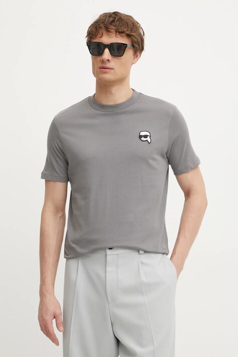 Karl Lagerfeld tricou din bumbac barbati, culoarea gri, neted, 551224.755710