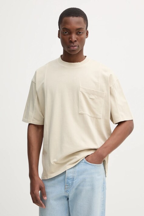 Hugo Blue tricou din bumbac barbati, culoarea bej, neted, 50530546
