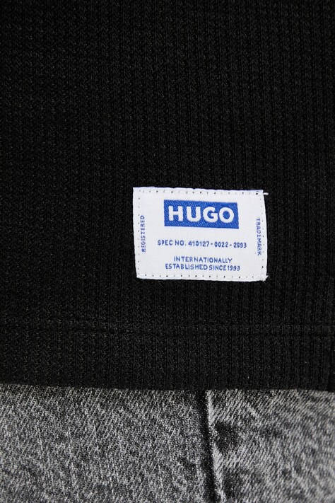 HUGO Blue футболка-светр чоловіча з бавовною Nuwaffle — SS25-TSM029, чорний — фото 5