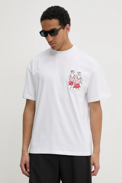 MSGM tricou din bumbac barbati, culoarea alb, cu imprimeu, 3840MM140.257002