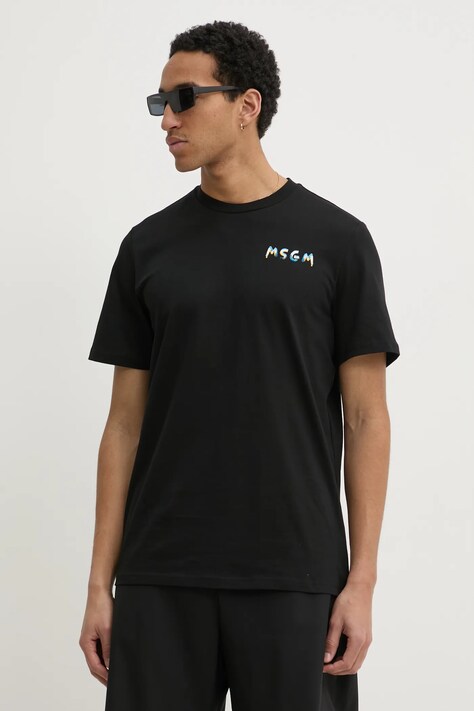 MSGM tricou din bumbac barbati, culoarea negru, cu imprimeu, 3840MM101.257097