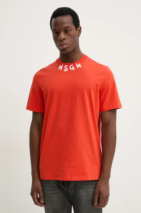 MSGM t-shirt bawełniany męski kolor czerwony z nadrukiem 3840MM102.257002