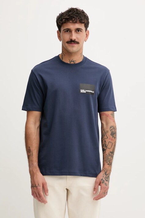 Karl Lagerfeld Jeans t-shirt bawełniany męski kolor granatowy z nadrukiem A1M17001