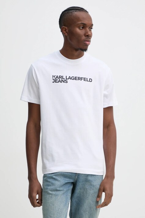 Bavlnené tričko Karl Lagerfeld Jeans pánske, biela farba, s potlačou, A1M17002