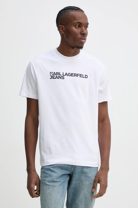 Хлопковая футболка Karl Lagerfeld Jeans мужская цвет белый с принтом A1M17002