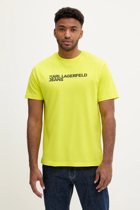 Karl Lagerfeld Jeans t-shirt bawełniany męski kolor zielony z nadrukiem A1M17002