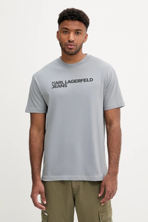 Karl Lagerfeld Jeans t-shirt bawełniany męski kolor szary z nadrukiem A1M17002
