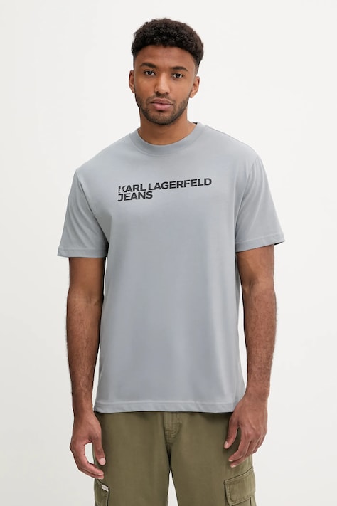 Karl Lagerfeld Jeans t-shirt bawełniany męski kolor szary z nadrukiem A1M17002