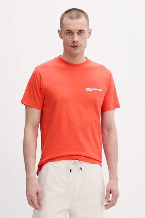 Karl Lagerfeld Jeans t-shirt męski bawełniany pomarańczowy A1M17003