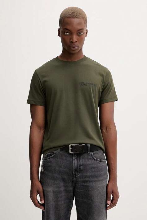 Karl Lagerfeld Jeans t-shirt bawełniany męski kolor zielony z nadrukiem A1M17003
