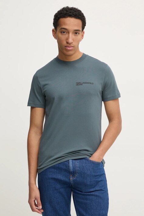 Karl Lagerfeld Jeans tricou din bumbac barbati, culoarea gri, cu imprimeu, A1M17003