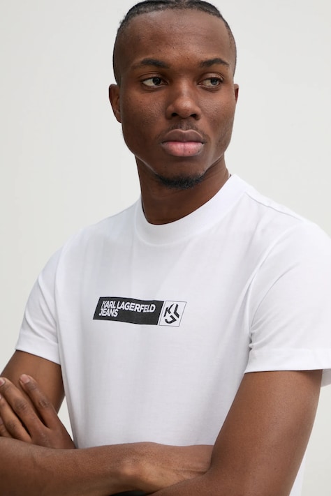 Tričko Karl Lagerfeld Jeans pánske, biela farba, s potlačou, A1M17112