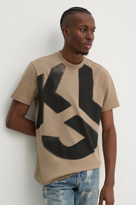 Βαμβακερό μπλουζάκι Karl Lagerfeld Jeans ανδρικό, χρώμα: μπεζ, A1M17045